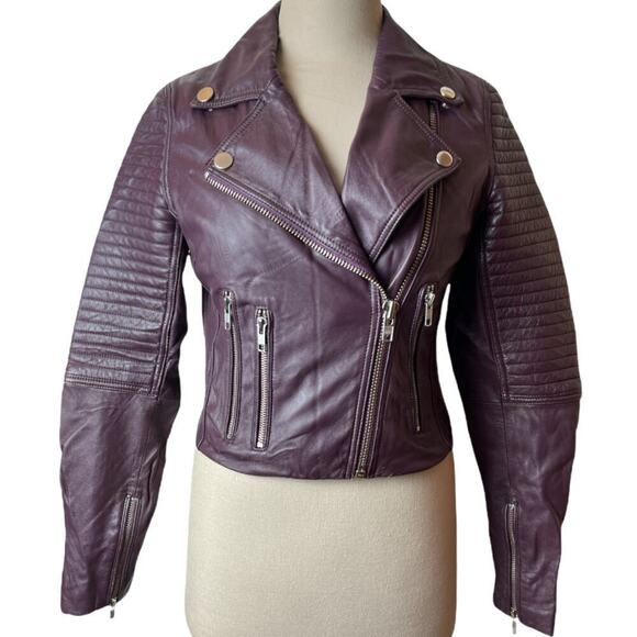 Samantha Sipos Burgundy Plum Sheep Leather Moto Jacket Women's Size XS - Picture 1 of 12